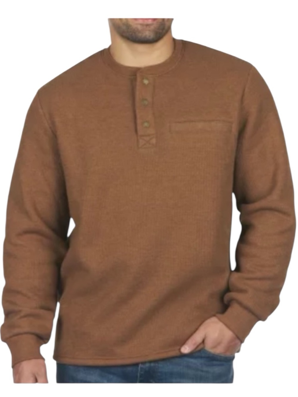 Coleman Men's Sherpa Lined Waffle Henley Sweatshirt Copper Heather Small NWT